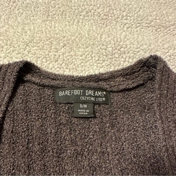 Barefoot Dreams CozyChic Lite Ribbed Shrug Cardigan Dolman Open Front Brown Gray - Picture 7 of 10